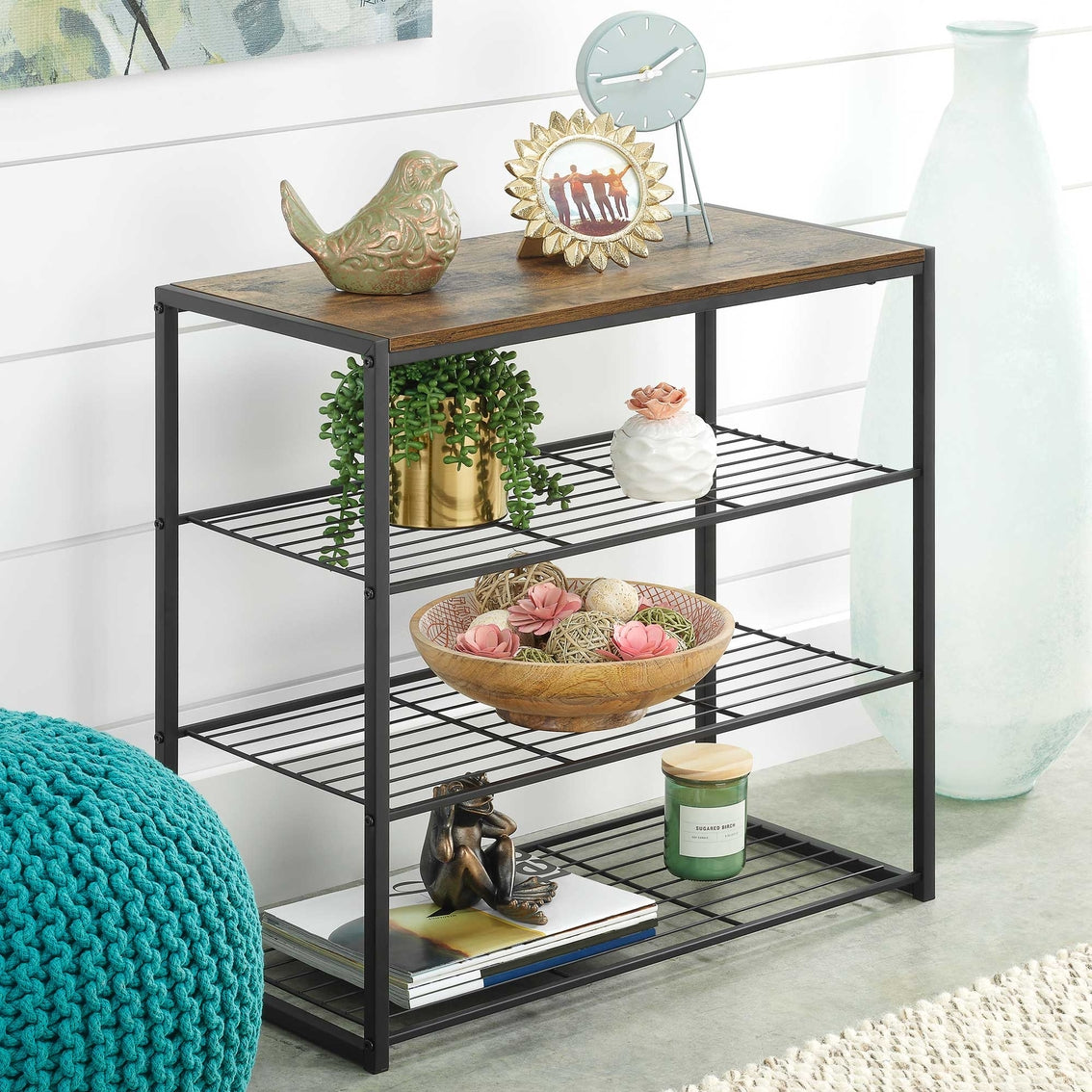 Shelving Black 4-Tier Modern Industrial Storage Rack