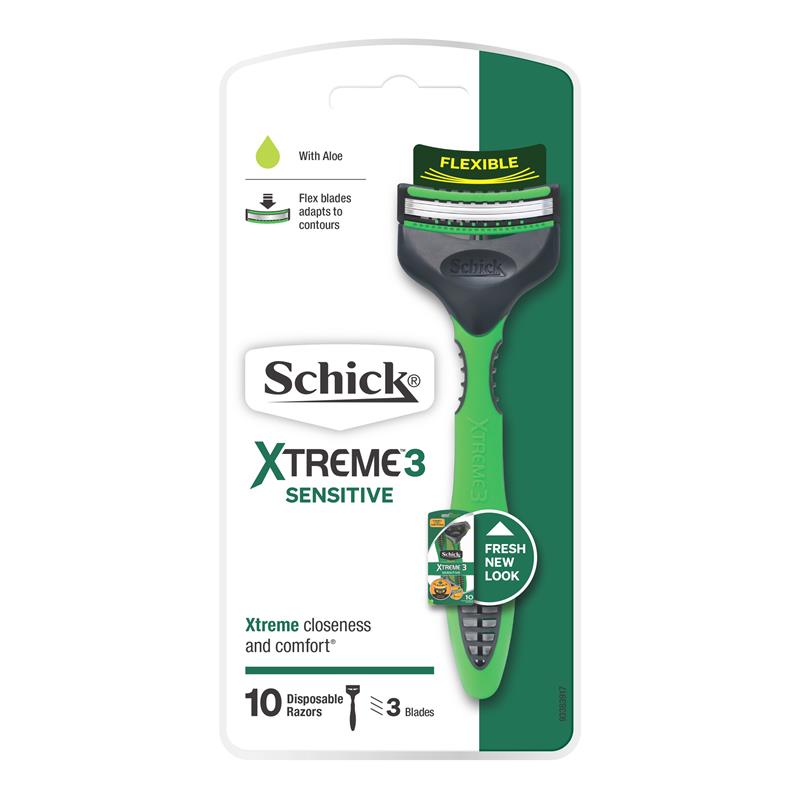 Mens Schick Xtreme 3 Sensitive 10 Disposable Razors Pack