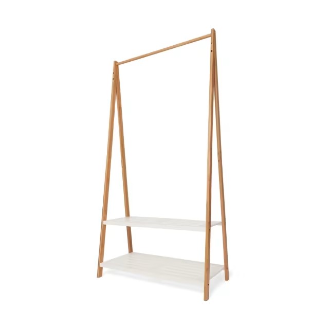 Bamboo Garment Rack with White Shelves 160cm (H) x 80cm (W) x 40cm (D)