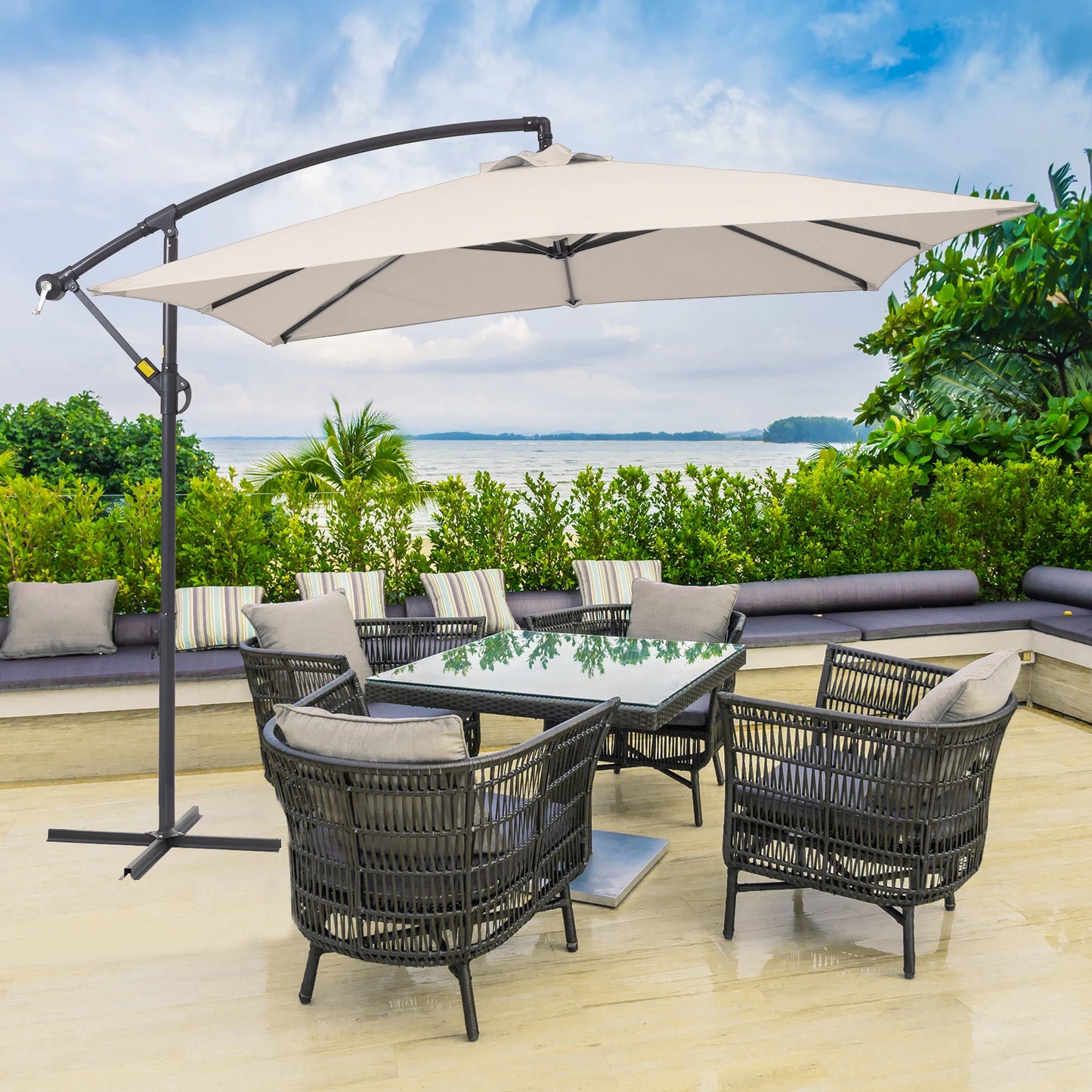 Outdoor Oxford Steel Offset Market Umbrella 3mt