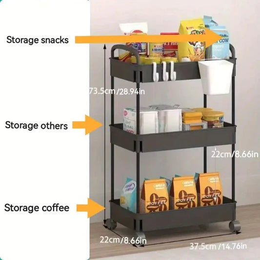 Storage Movable Trolley Cart 3 Tier