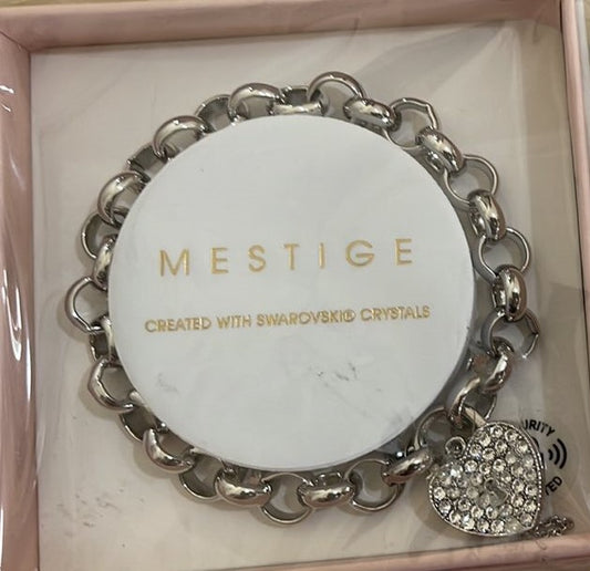 Ladies Mestige Swarovski Crystal Silver Heart Throb Bracelet