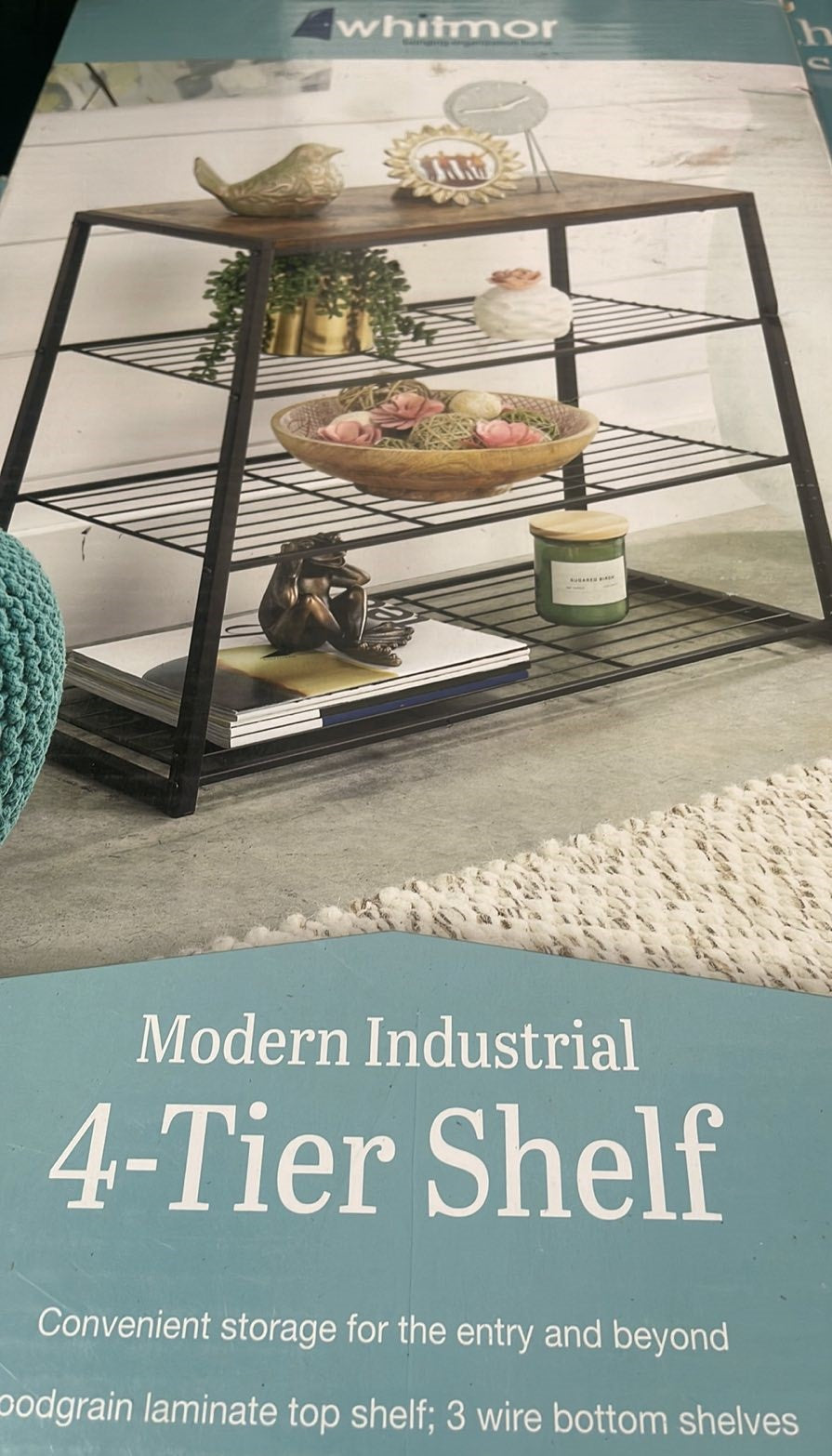 Shelving Whitmor Black 4-Tier Modern Industrial Storage Rack Black/Woodgrain