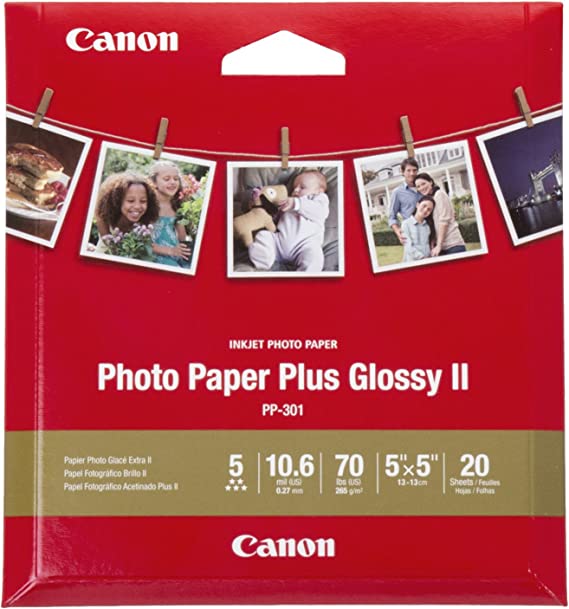Office Canon Glossy Photo Paper Plus II,5'x5'(20 Sheets), PP-301