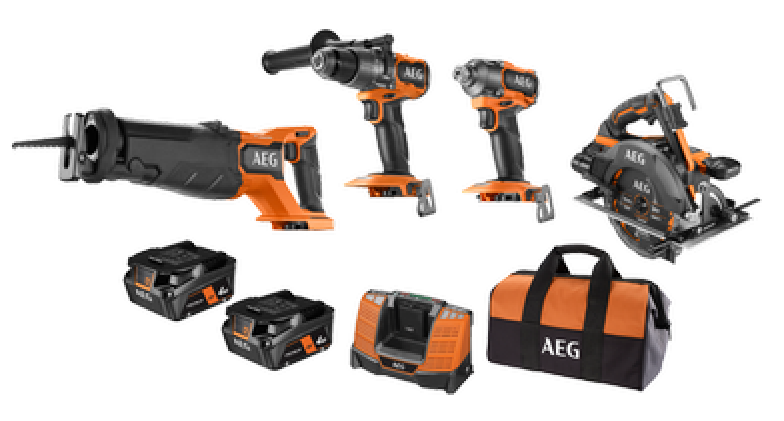 Powertool AEG 2x4Ah 18V FORCE 4 Piece Brushless Combo Kit - 2x4.0aH'