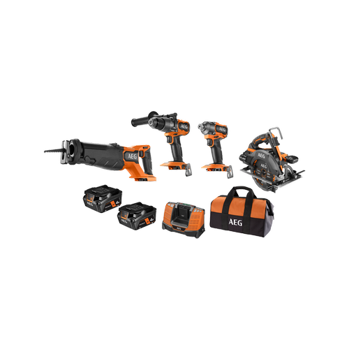 Powertool AEG 2x4Ah 18V FORCE 4 Piece Brushless Combo Kit - 2x4.0aH'