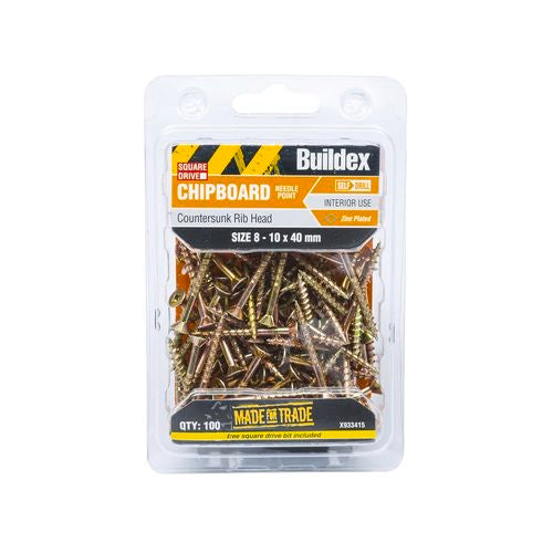 Fastenings - 8-10 x 40mm Zinc Plated Chipboard Screw - 50-Pack