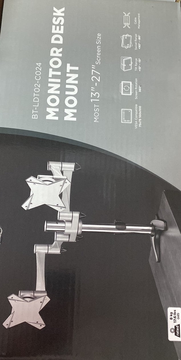 Tech Dual Monitor Desk Mount - Fits Most 13"-27" Screen size - (screens not included)