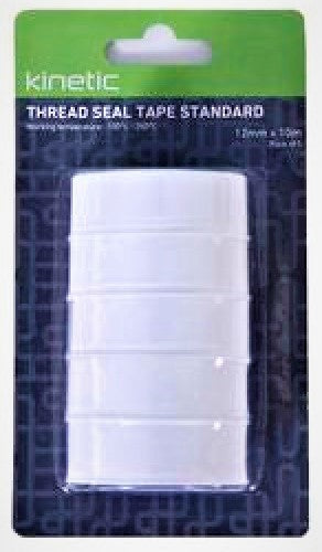 Plumbing - Kinetic 12mm x 10m White Thread Seal Tape - 5 Pack