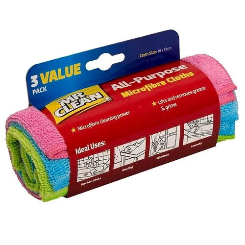 Cleaning Mr Clean All Purpose Microfibre Cloths - 3 Pack