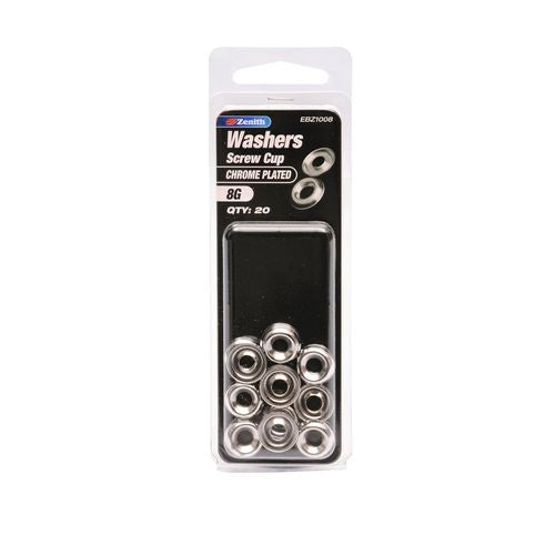 Zenith Screw Cup Washer 8G Chrome Plated 20pk (6903460233368)