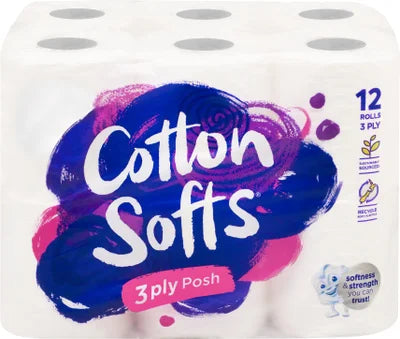 CottonSofts Posh White 3 Ply Toilet Tissue 12pk