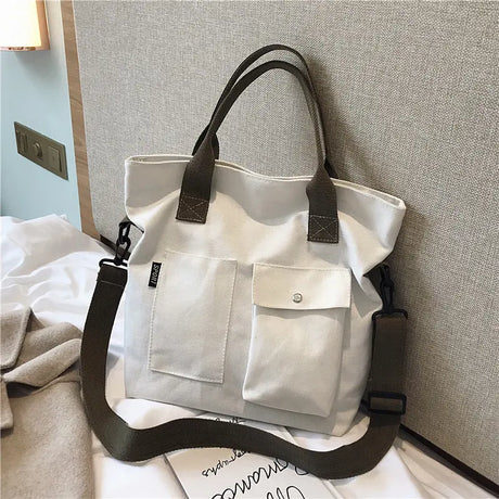 Bag Pockets Front Canvas Tote Bag