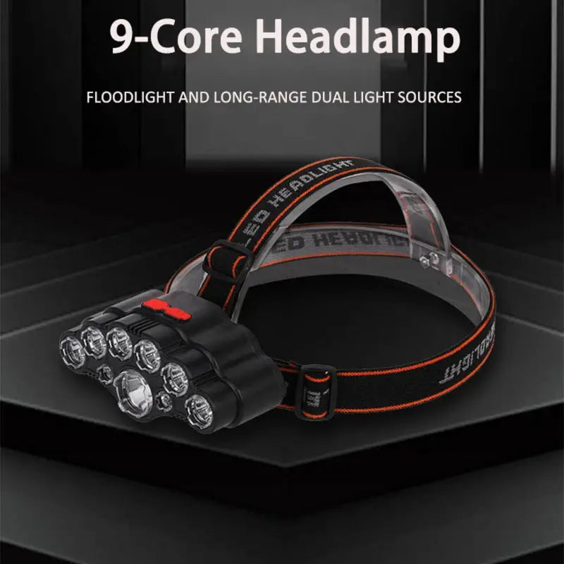 9 LED Headlamp, Outdoor ABS Head-mounted 4 Modes Rechargeable Flashlight