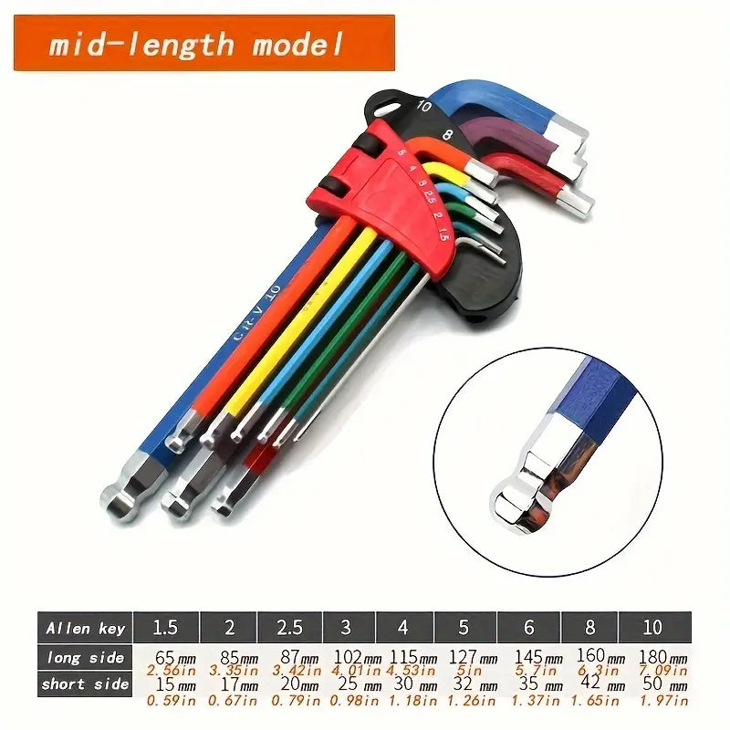 Tools 9pcs Long Arm Allen Key Set