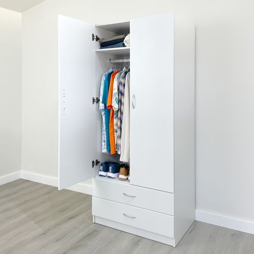 Bedroom Practa 2 Door 2 Drawer White Robe 520 D x 800 W x 1800H mm