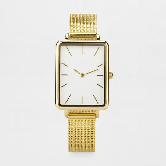 Ladies Rectangle Watch - Gold Color