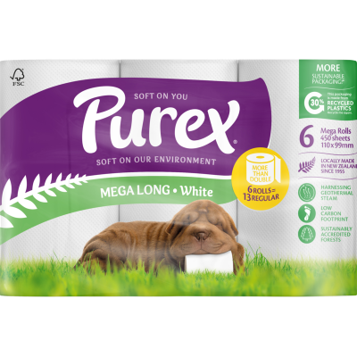 Bathroom Purex Mega Long White 2 Ply Toilet Rolls 6 x 450 sheets