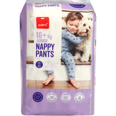 Baby Pams Nappy Pants 16kg + Junior 11pk