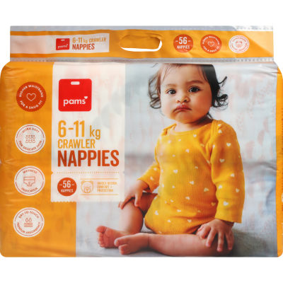 Baby Pams Nappies 6-11kg Crawler 56pk