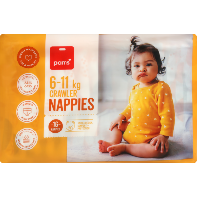 Baby Pams Nappies 6-11kg Crawler 16pk