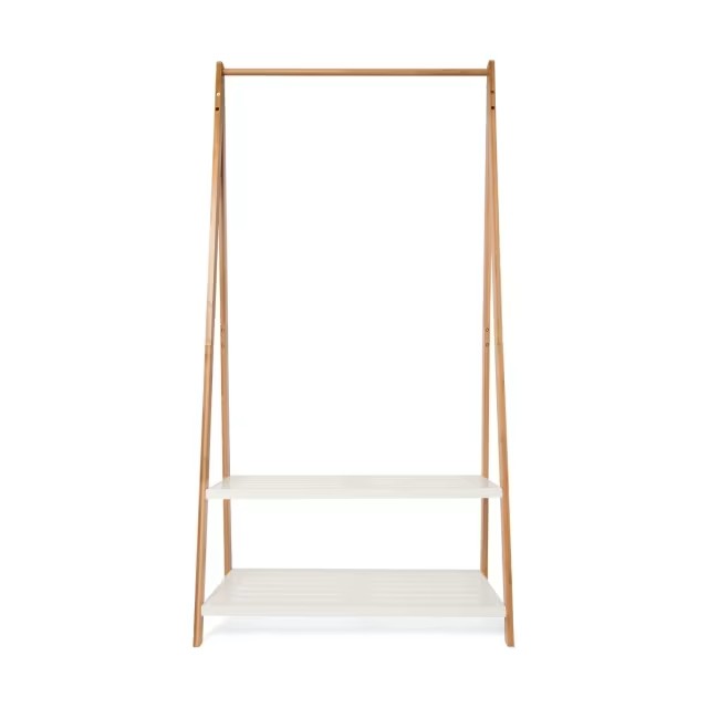 Bamboo Garment Rack with White Shelves 160cm (H) x 80cm (W) x 40cm (D)