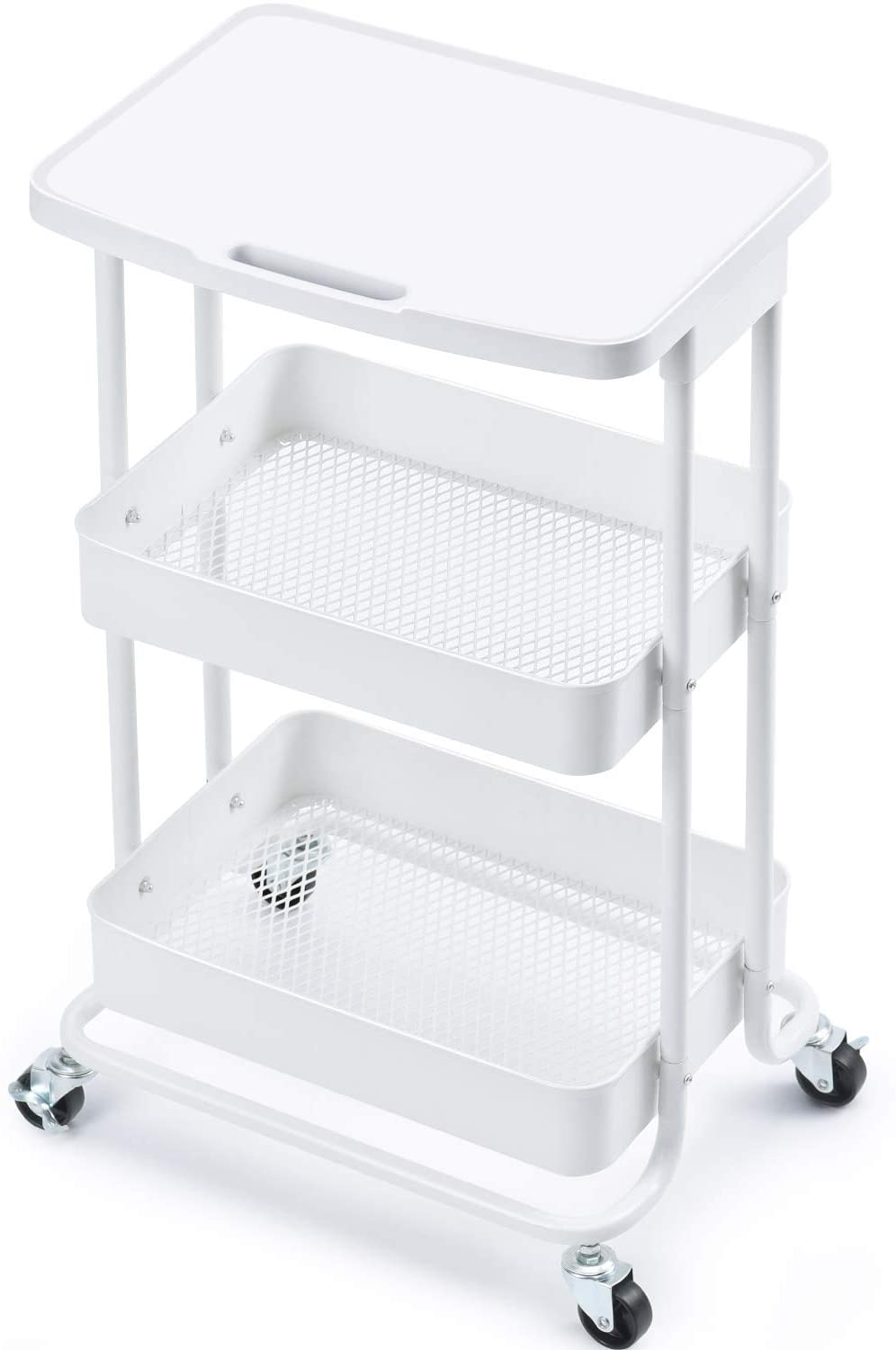 Storage 3 Tier Rolling Cart with Practical Tabletop WHITE