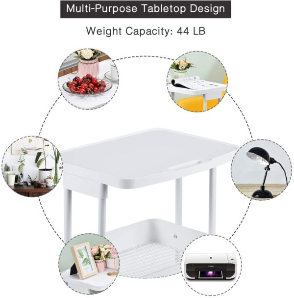 Storage 3 Tier Rolling Cart with Practical Tabletop WHITE