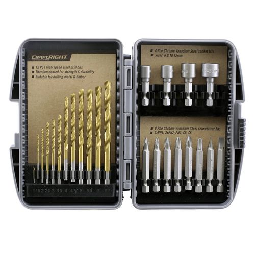 Tools Craftright 24 Piece Titanium Coated Drill Bit Set