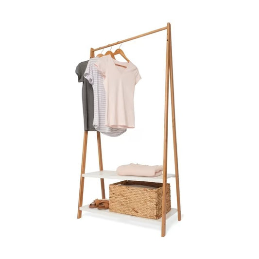 Bamboo Garment Rack with White Shelves 160cm (H) x 80cm (W) x 40cm (D)