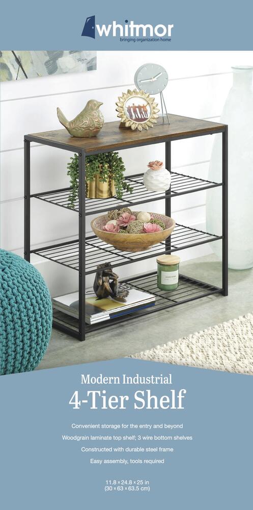 Shelving  Black 4-Tier Modern Industrial Storage Rack