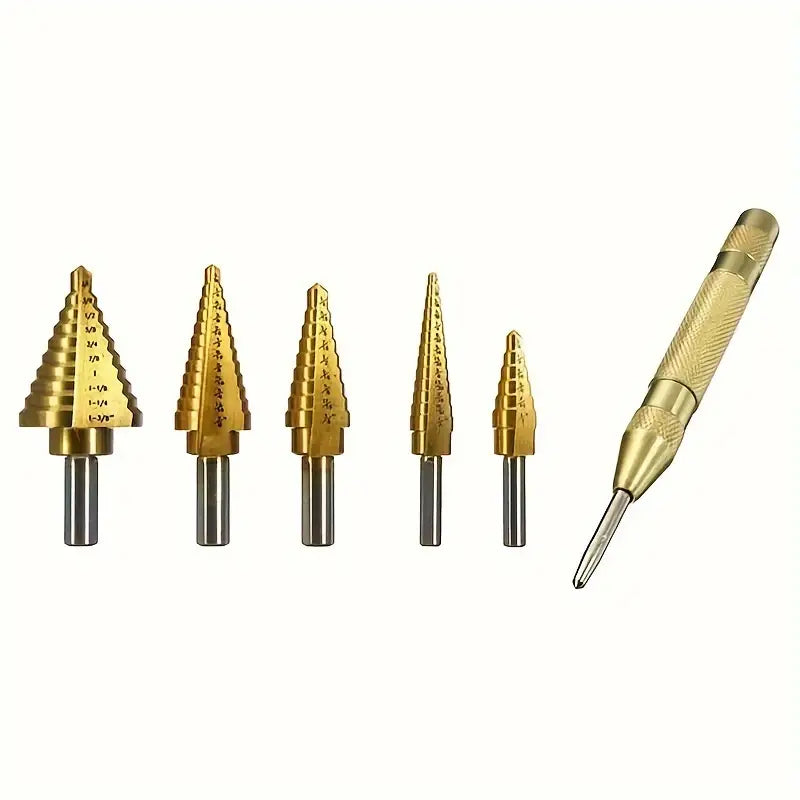 Tools 6pcs High-Speed Steel Titanium Coated Step Drill Bit Set