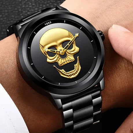 Watches Men's Fashion Waterproof Trendy Stainless Steel Skull Watch