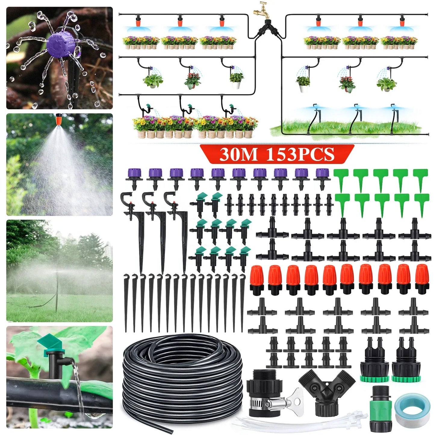 Garden DS BS 30M PATIO PLANT WATERING MICRO DRIP IRRIGATION KIT-153PCS