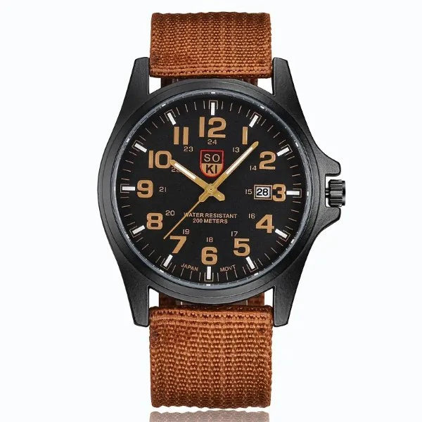 Watches Fashion Military Watch w/Braided Nylon Watch Band Brown