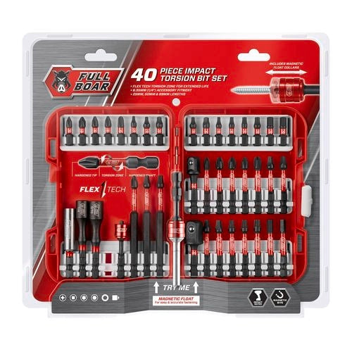 Tool Accessories Full Boar 40 Piece Impact Torsion Bit Set