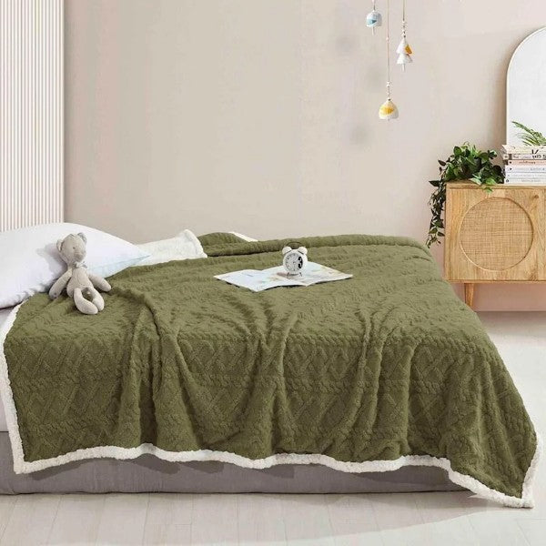 Bedroom Galaxy Kids Jacquard Sherpa Blanket OLIVE