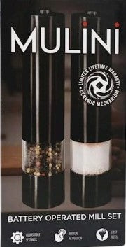 Kitchen Mulini Salt & Pepper Mill Set Of 2 Black 22cm