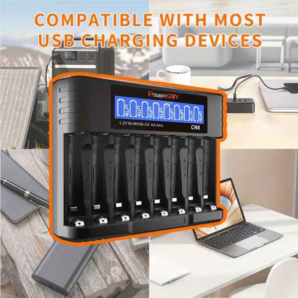 Tech 8-slot AA AAA Battery Charger 500mA*8-slot High-speed Charging And USB-C