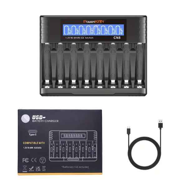 Tech 8-slot AA AAA Battery Charger 500mA*8-slot High-speed Charging And USB-C