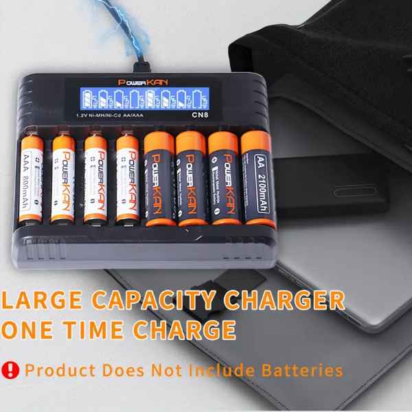 Tech 8-slot AA AAA Battery Charger 500mA*8-slot High-speed Charging And USB-C