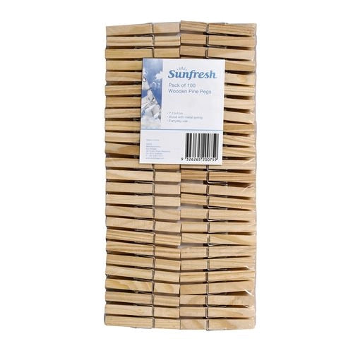 Laundry Sunfresh Wooden Clothes Pegs - 100 Pack