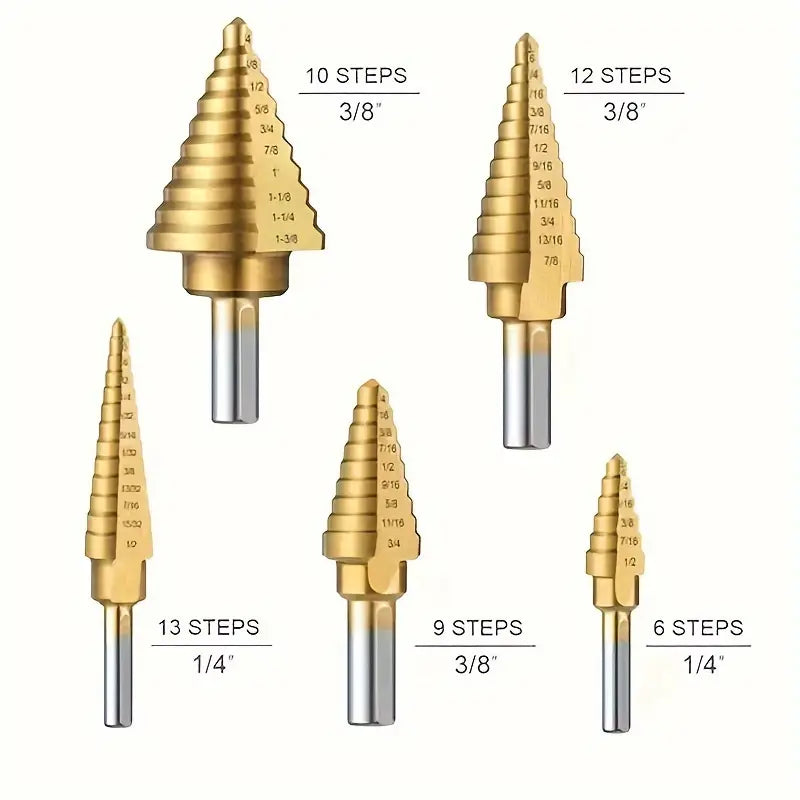 Tools 6pcs High-Speed Steel Titanium Coated Step Drill Bit Set