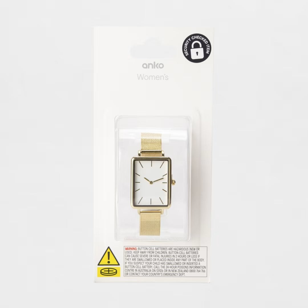 Ladies Rectangle Watch - Gold Color