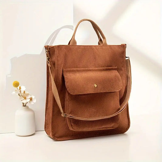 Bag Vintage Chic Corduroy Tote Bag for Women BROWN