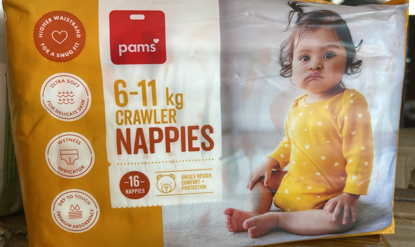 Baby Pams Nappies 6-11kg Crawler 16pk