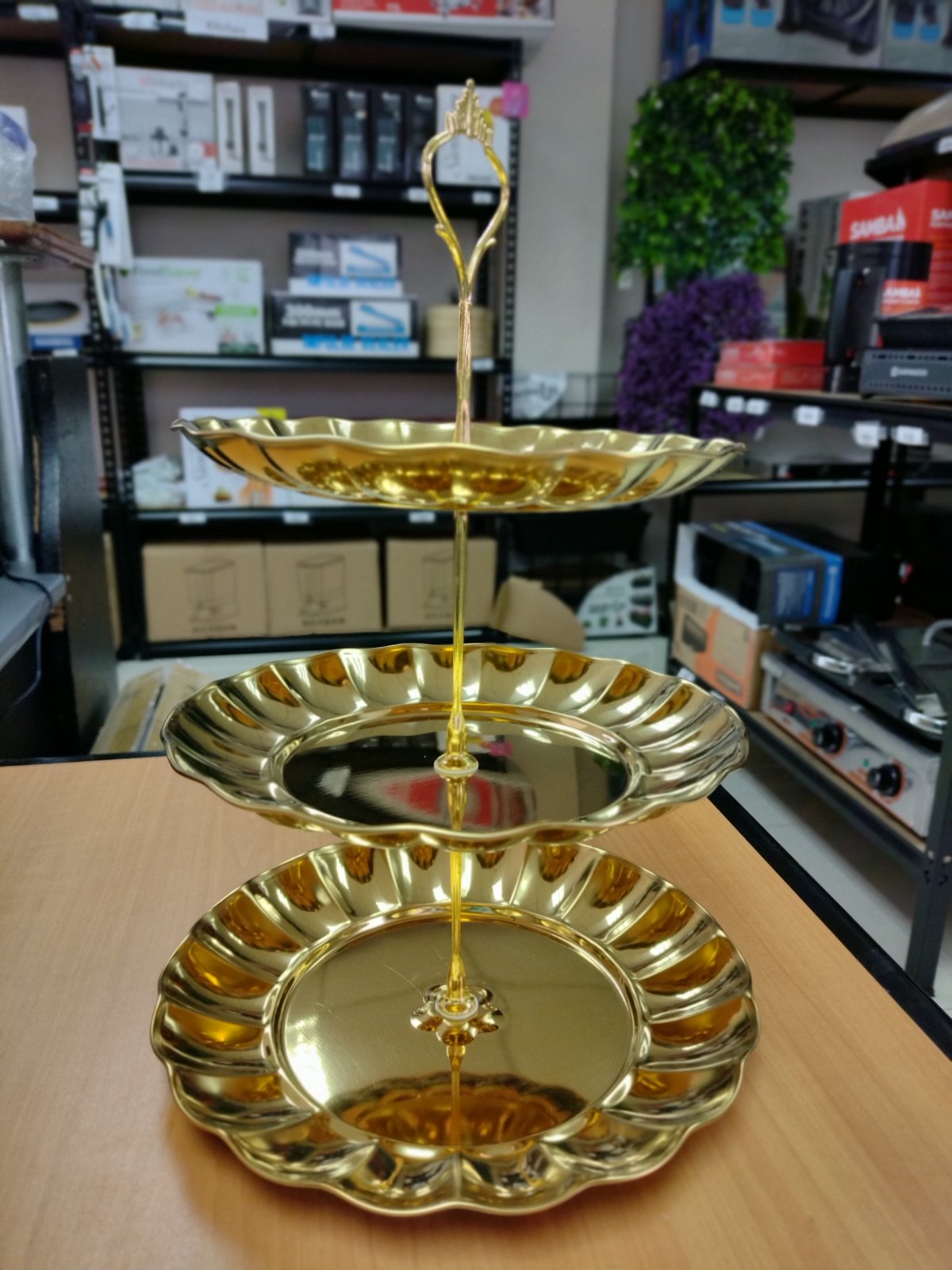 Catering Decorative 3 Tier Cake Candy Serving Tray (Gold Color)