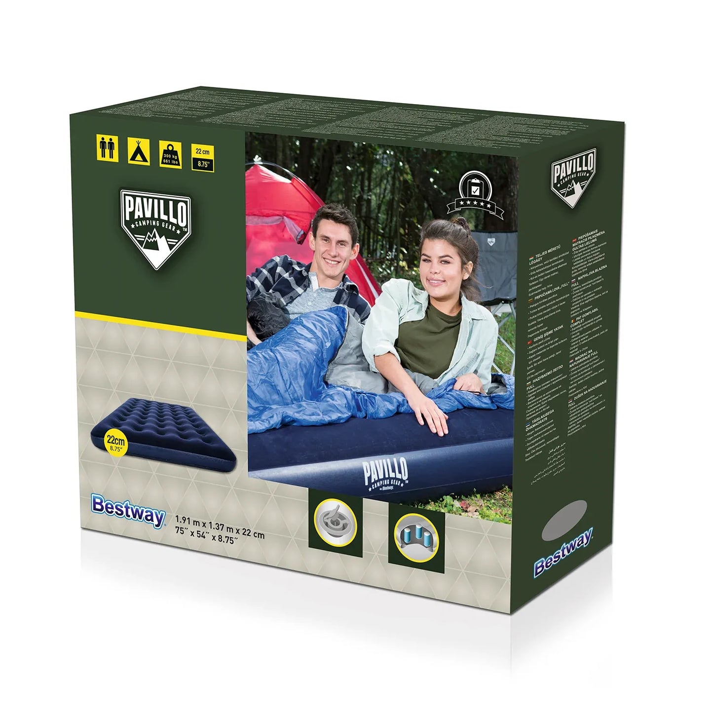 Bestway Pavillo Double Airbed H: 220mm, W: 1370mm, D: 1910mm Blue