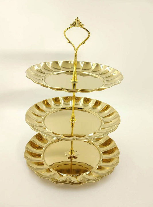 Catering Decorative 3 Tier Cake Candy Serving Tray (Gold Color)