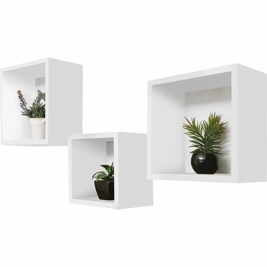 Shelving Ledge Floating Shelves 3 in 1 Cubeline Set 3 Different Sizes White